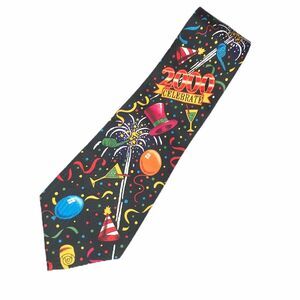 Celebrate 2000 New Years Tie Black Red Yellow